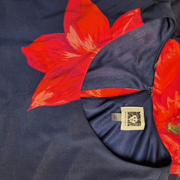 ANNE KLEIN Navy Blue Floral Swing Dress Size 14 - Picture 4 of 14